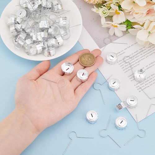 Arricraft Silver Round Christmas Ornament Caps 100 Sets with Removable Hangers