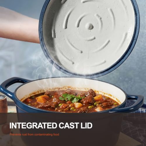 Overmont 5.5QT Enamel Cast Iron Dutch Oven - Midnight Sapphire, Includes Lid & Potholders