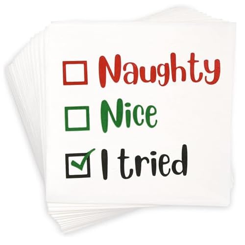 Gift Boutique - 100 Count Christmas Naughty or Nice Cocktail Beverage Napkins Holiday Disposable Paper Napkin Funny Dessert Napkins for Home Dinner Buffet Xmas, Tableware Party Supplies Decorations