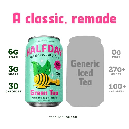 HALFDAY Prebiotic Green Tea with Honey & Ginseng, Supports Digestive