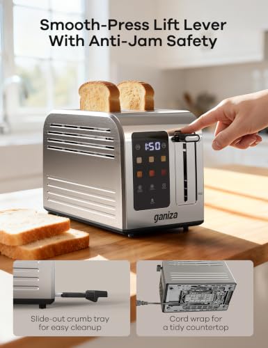 Ganiza 2-Slice Touchscreen Smart Toaster - Wide Slot, Stainless Steel