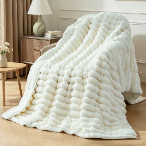 Weighted Blanket for Adults Cream White 60 x 80 Inches 15 lbs - Luxurious Cozy Comfort