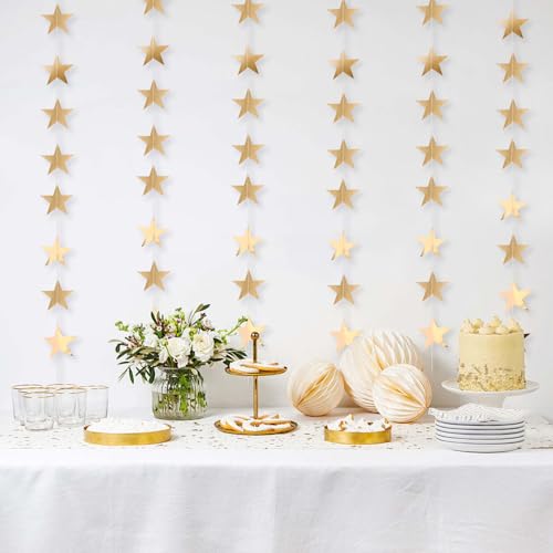 Metallic Gold Paper Star Garland 6 Pack 13ft, Mirror Streamers, Shiny