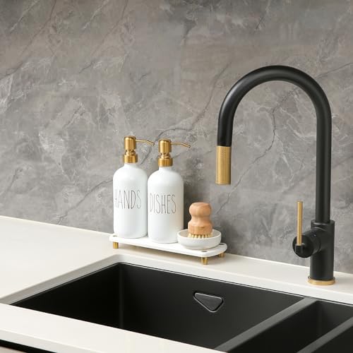 MOMEEMO Gold & White Stainless Steel Soap Dispenser Set with Pumps & Accessories