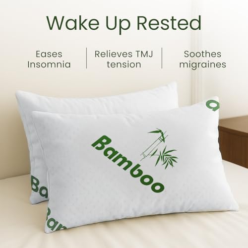 Sleepavo Queen Firm Memory Foam Pillow Set of 2 - Cooling Shredded Bed Pillows for Sleep, Back, Side & Stomach Sleepers, Rayon from Bamboo, 28x17x8