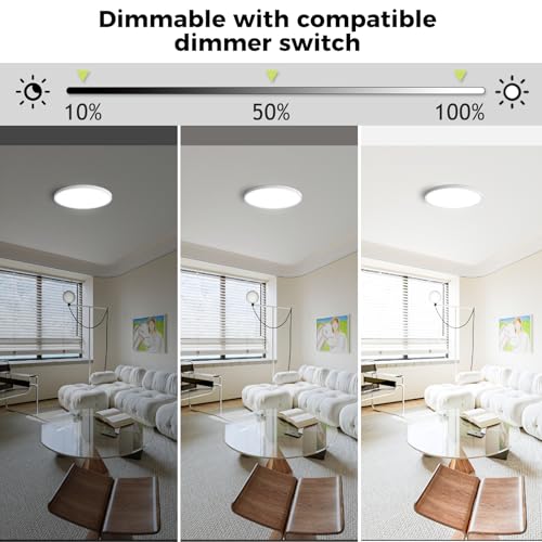 hepside 2-Pack White 12-Inch Dimmable LED Flush Mount Ceiling Light, 5 Color Temp