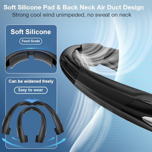 Hionly Black AI Neck Fan - Portable 6-Speed Personal Wearable Fan with Fast Charging