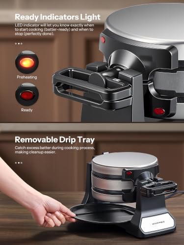 Double Belgian Waffle Maker 1400W Rotating Flip Iron Nonstick Plates