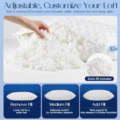 King Size Side Sleeper Pillows Set of 2 - Ergonomic Curved Memory Foam, Adjustable Fill, Cooling Cover