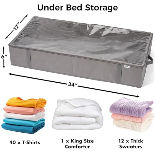 Grey Under Bed Storage Containers 4 Pack - Large Closet Organizer Bins