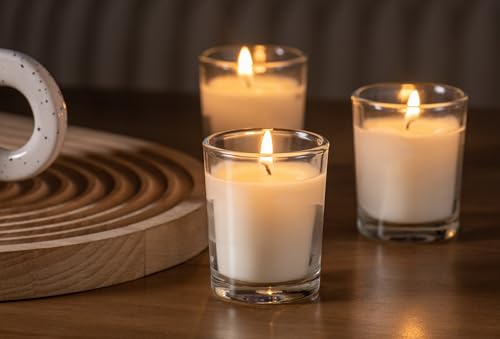 72 Pack Unscented Clear Glass Votive Candles - Hand Poured Wax, 8-10 Hour Burn Time