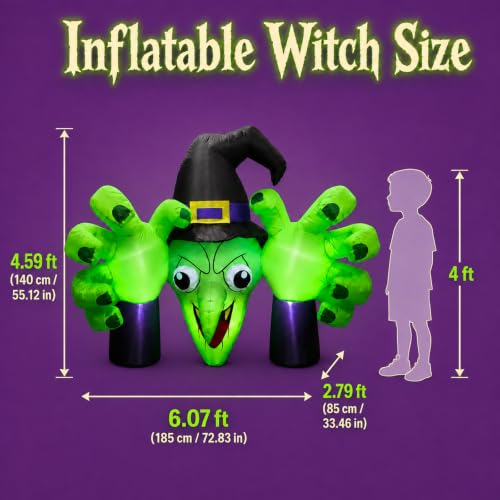 Giant Claw Witch Inflatable Halloween Decoration - 6FT Outdoor Creepy Yard Decor with LED Lights