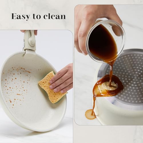 DUMOS 12pcs Pots and Pans Set - Nonstick Cookware Sets with Detachable Handle - Kitchenware for Your Home Cooking Needs, Beige