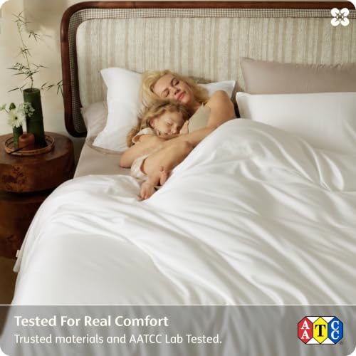 Bedsure Organic Bamboo Viscose Duvet Cover Set Queen Off White No Comforter