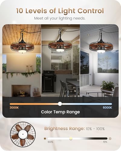 Outdoor Waterproof Ceiling Fan with Lights - 20 Inch, Remote & APP Control, Reversible, Dimmable, 6 Speeds, Timer