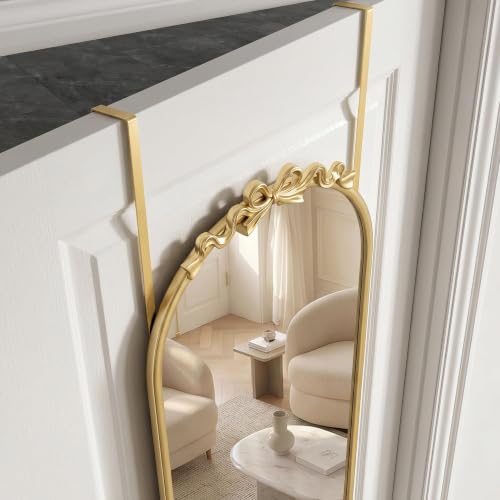 Gleaming Gold Full-Length Over-The-Door Mirror - 14x50 Inch Arched Design with Bow