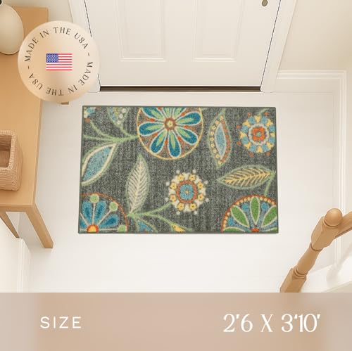 Maples Rugs Reggie 2'6 x 3'10 Bohemian Floral Kitchen Rug, Dark Grey