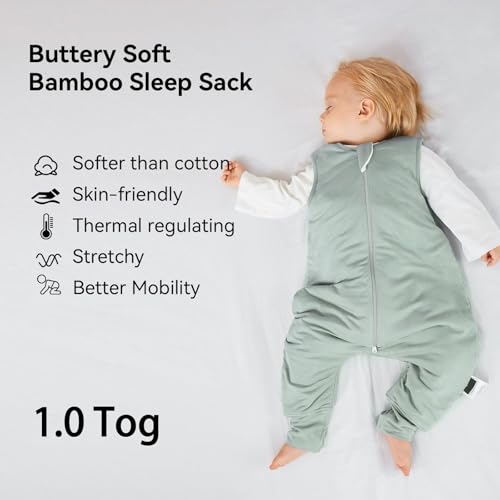 BubblePanda Toddler Sleep Sack with Feet M(1-2T) Sage - Bamboo Rayon, 1.0 Tog
