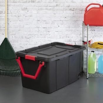 Skiennix 40 Gallon Wheeled Industrial Tote - Durable Black Plastic Storage Bin | Set of 2