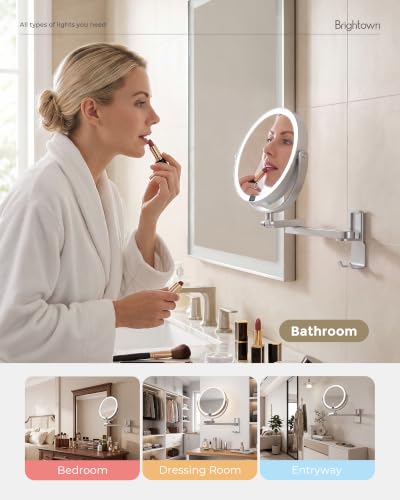 Brightown-Wall-Mounted-Lighted-Makeup-Mirror-Magnifying 1X/10X 8"