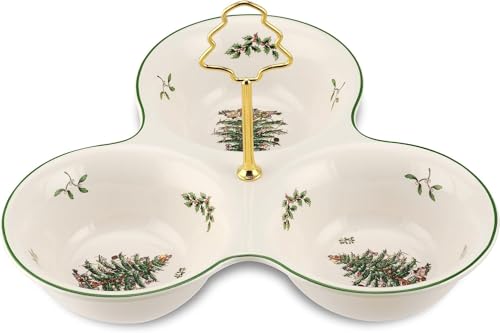 Spode Christmas Tree 3-Section Serving Tray with Tree Handle - Holiday Tableware