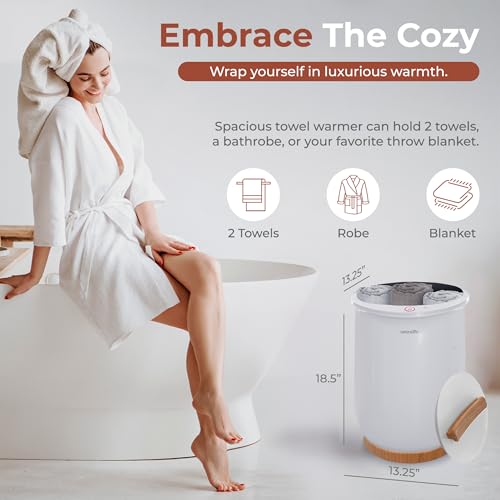 SereneLife White Natural Wood Large Towel Warmer, Spa & Bathroom Luxury Heater
