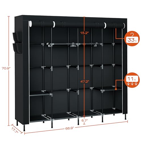 Portable Closet Wardrobe with Cover - 66.9 Inch Large Capacity Clothes Organizer with Shelves & 4 Hanging Rods - Black, Variation of THIS listing
