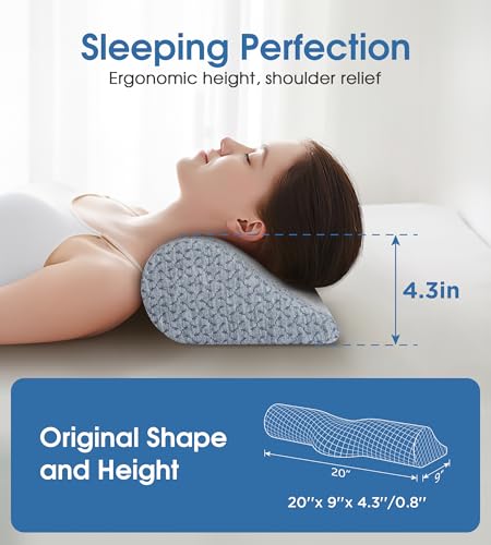 Grey Cervical Neck Pillow for Pain Relief Memory Foam Support - Travel & Office