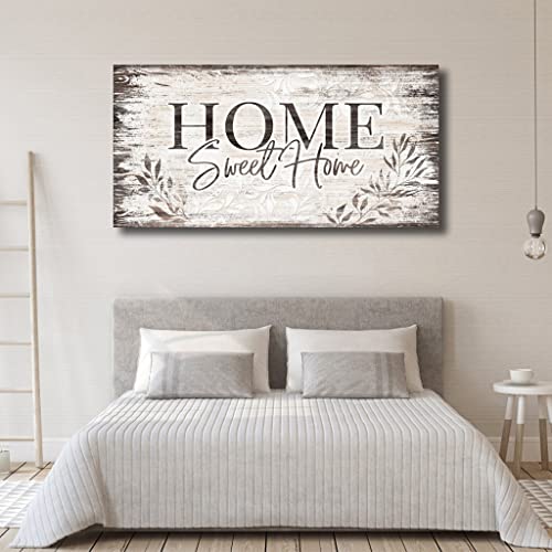 ArteWOODS Large Dark Brown Farmhouse Wall Art Sign - Home Sweet Home Canvas 40x20 in - Rustic Living Room Decor Variation of Home Sweet Home / Wrapped Canvas / 40L x 20W
