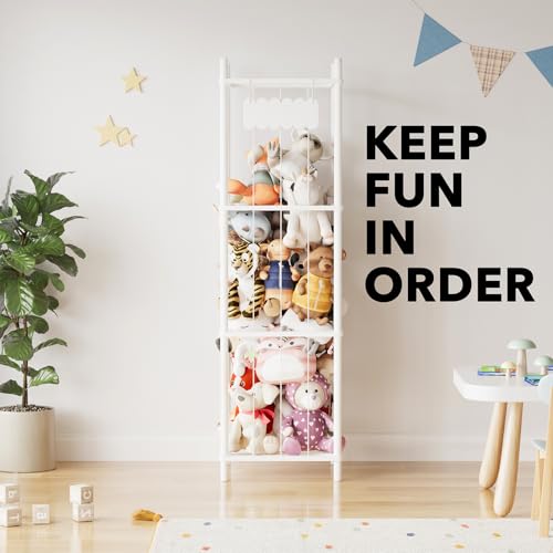 Large Stuffed Animal Storage Organizer 15.8W x 15.8D White Toy Cage for Playroom