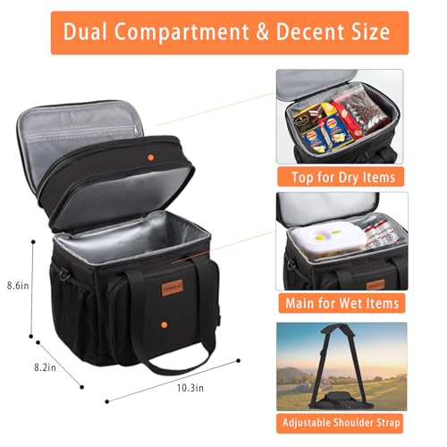 GLENKEY Large Black Expandable Insulated Leakproof Lunch Bag for Work & Outdoors - 16L