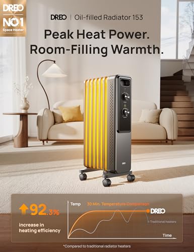 DREO Oil Filled Radiator Heater - Gray, Quiet Electric Space Heater for Large Rooms