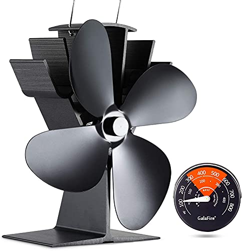 4-Blades Heat Powered Wood Stove Fan N429 with Thermometer - Black, Variation of N429-126cfm