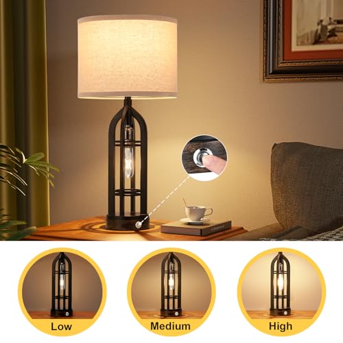 Seealle Farmhouse 3-Way Dimmable Table Lamps Set of 2 with Oat Shade & Black Base