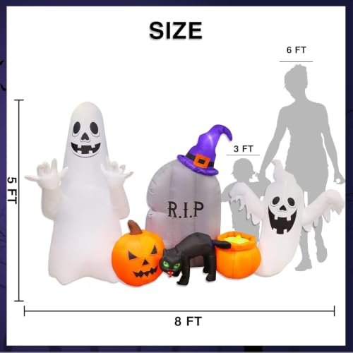 Halloween Inflatable Ghost Cat Pumpkin Decor - 8FT Yard Decoration with LED Lights & Accessories - Variation: Ghost Pumpkin