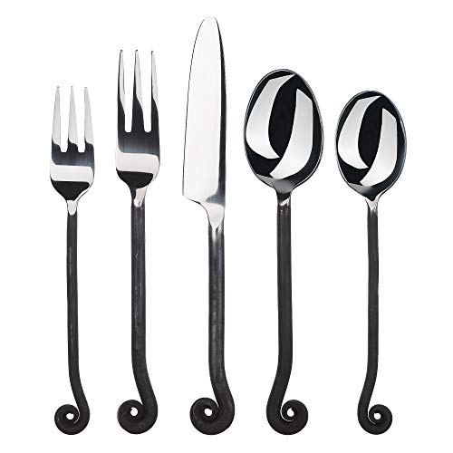 20-Piece Flatware Set with Treble Clef Design - Black Stainless Steel Cutlery for Dining