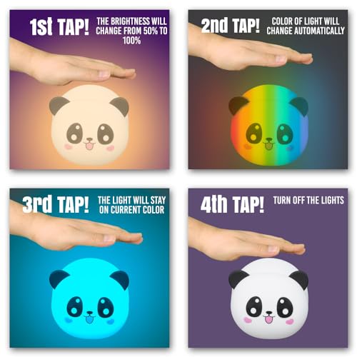 AULTRA Night Light for Kids ? 16 Color USB Rechargeable Panda Lamp for Baby Nursery, Soft Silicone Night Light, 2 Brightness Levels, 10-Hour Use, Squishy Puppy Gift for Boys & Girls
