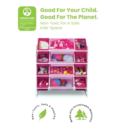 Delta Children Kids Toy Storage Organizer with 12 Plastic Bins - White/Pink, Kid-Friendly, Durable