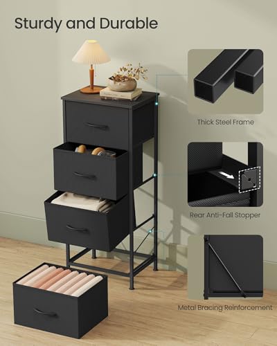 Tall Fabric Dresser with 4 Drawers - Ink Black & Ebony Black, 37.5 Inch
