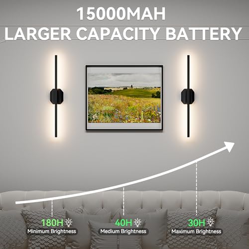 Wireless Rechargeable Wall Sconce Set of 2, Dimmable 3000K-6000K LED Wall Lights with Remote, 28 Inch for Bedroom & Living Room