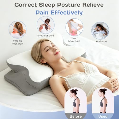 Tsomfeh Grey Cervical Neck Pillow for Support, Pain Relief & Cooling