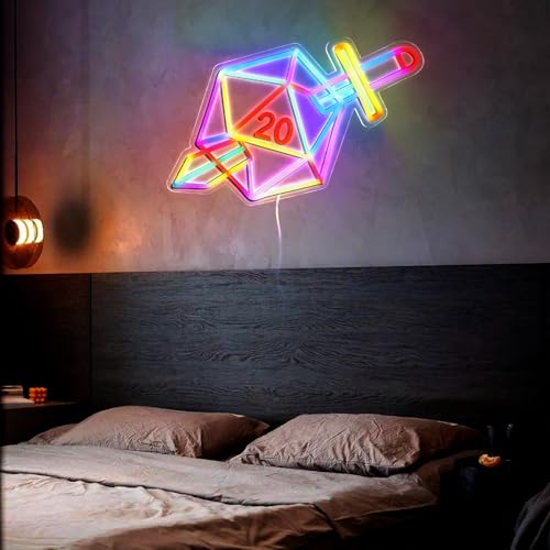 Dimmable Dice Neon Sign for Gaming Room Decor - USB Powered, 16.5x10.6 inches