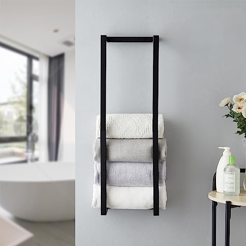 Roeveca Black Wall-Mounted Towel Rack for Bathroom Storage, Modern Metal Organizer