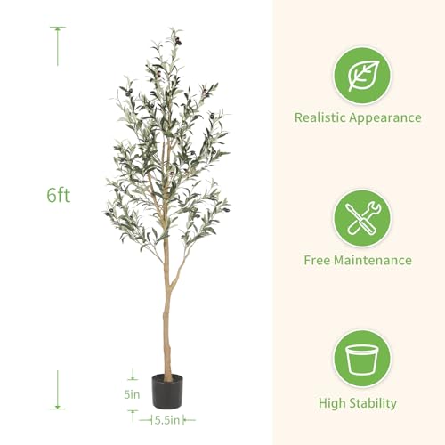 6ft Artificial Olive Tree - Realistic Indoor Faux Plant by Realead