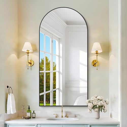 COFENY Black Arched Bathroom Mirror 48" x 24" Wall Mount for Vanity & Entryway