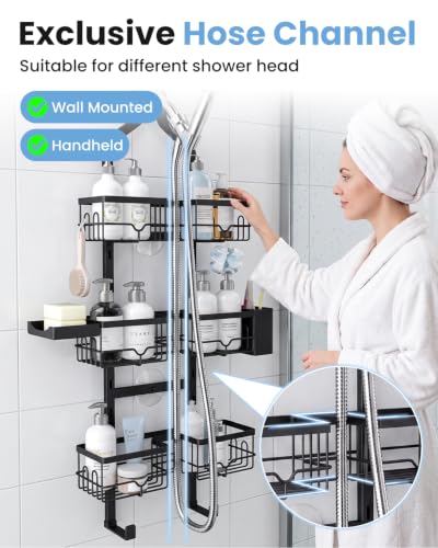 Fitespot Black 3-Tier Hanging Shower Caddy Over Showerhead & Door