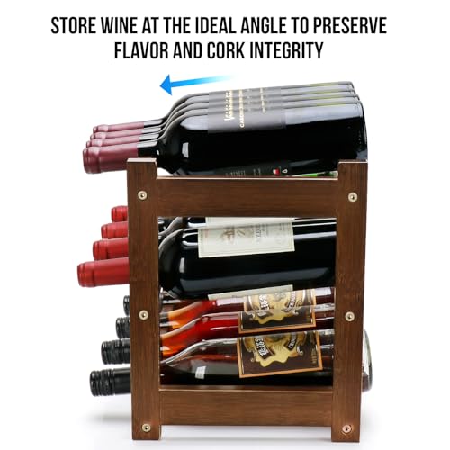 Walnut 3-Tier Bamboo Wine Rack - Holds 12 Bottles, FSC Certified, Space-Saving Storage Shelf