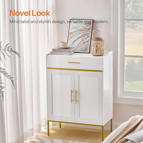 HOOBRO White & Gold 5-Tier Shoe Cabinet with Drawers - Large Wooden Entryway Organizer