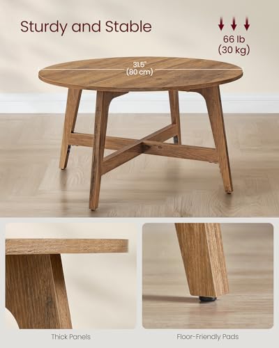 VASAGLE Honey Brown Round Coffee Table - 31.5 Inch Diameter, Tapered Legs