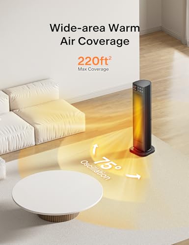 PELONIS Black Tower Oscillating Ceramic Space Heater 1500W with Remote & Timer